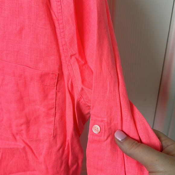 Gap linen/cotton bright salmon colored button shirt - Picture 4 of 6